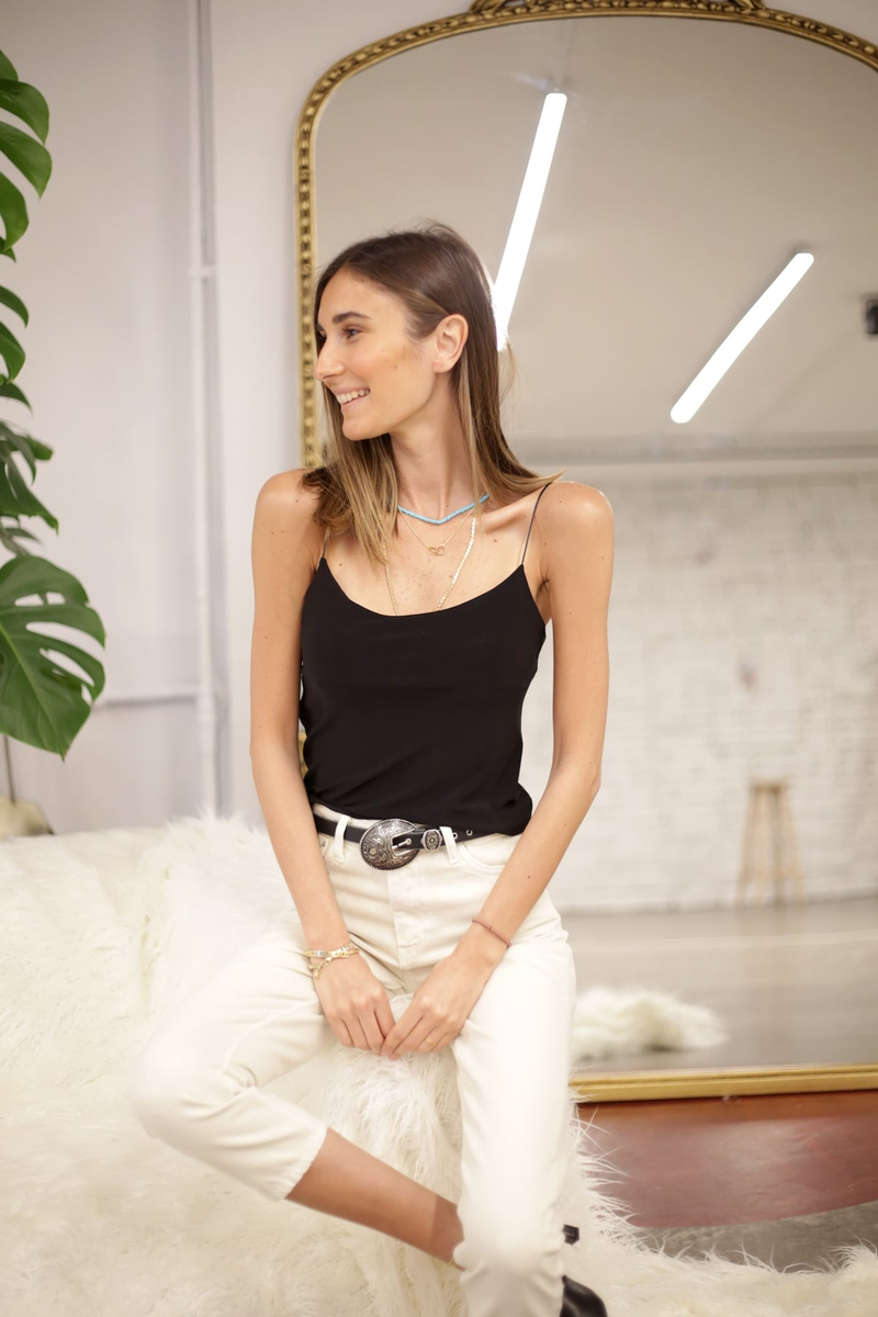 Siyah İp Askılı Kısa Bluz 