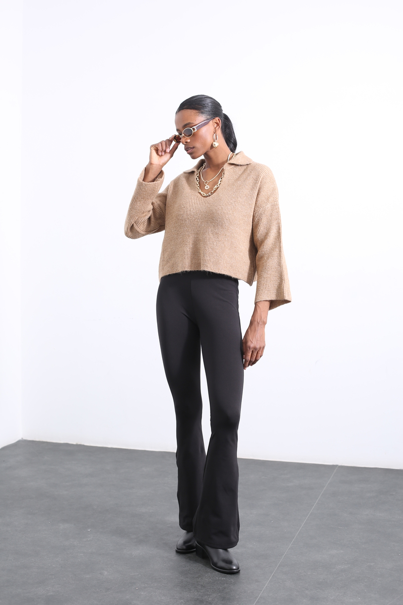 Siyah İspanyol Paça Dalgıç Pantolon 4273