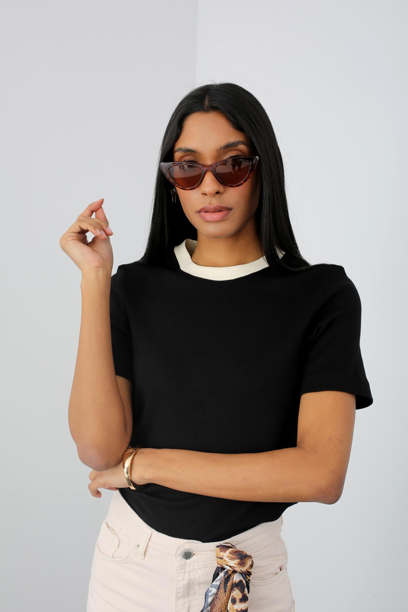 Siyah Kontrast Basic Tshirt 