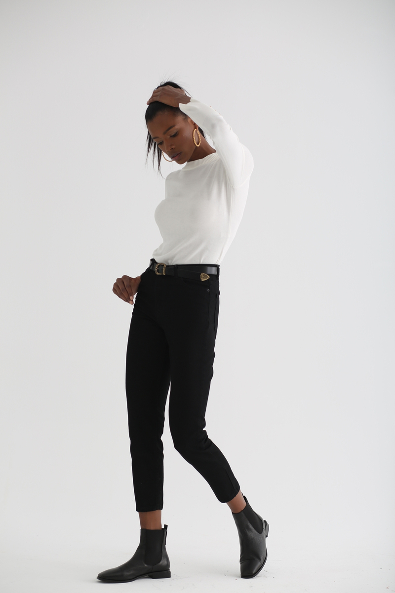 Siyah Mom Jean Pantolon 