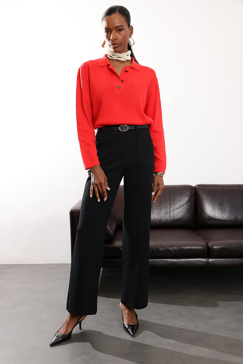 Siyah Önü Çimalı Palazzo Pantolon 257032