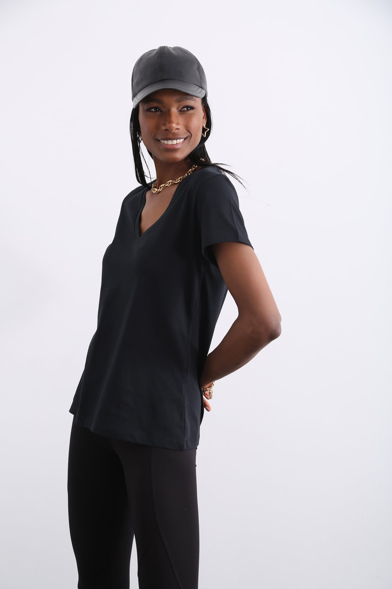Siyah Organik V Yaka Tshirt 