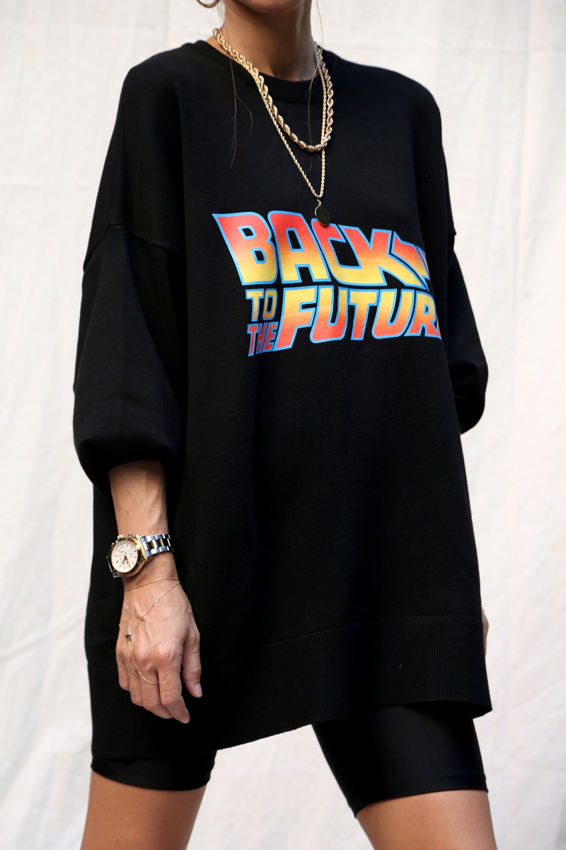 Siyah Oversize Baskılı Triko 