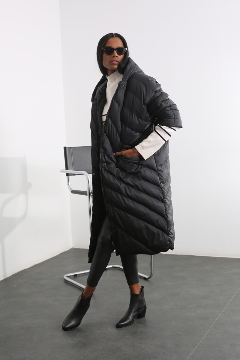 Siyah Oversize Şişme Mont D89609