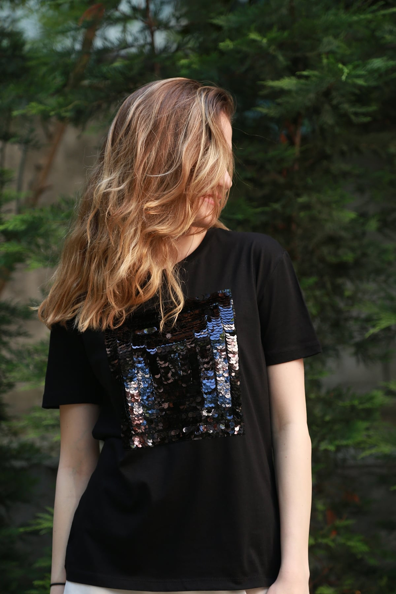 Siyah Payetli Tshirt