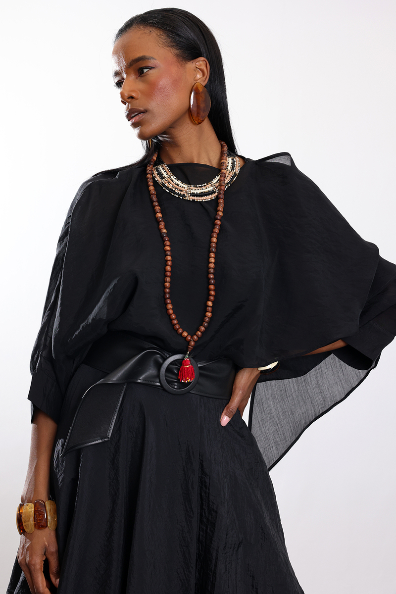 Siyah Pelerin Bluz 5026