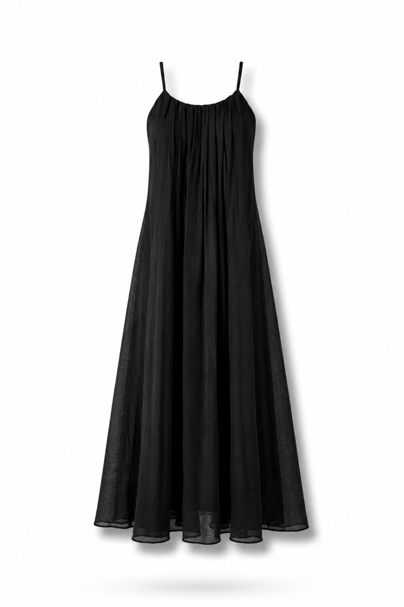 Siyah Piliseli Maxi Boy Elbise 3413