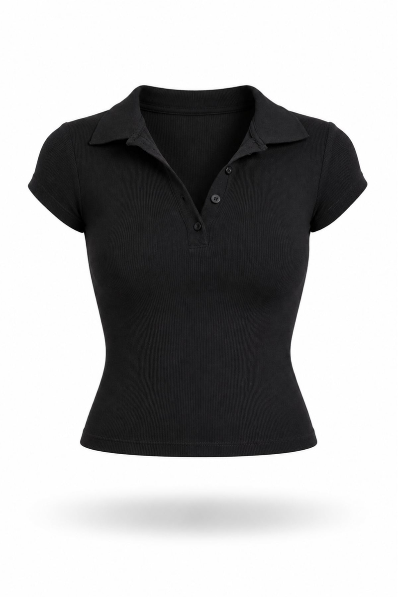 Siyah Polo Yaka Fitilli Tişört 16706
