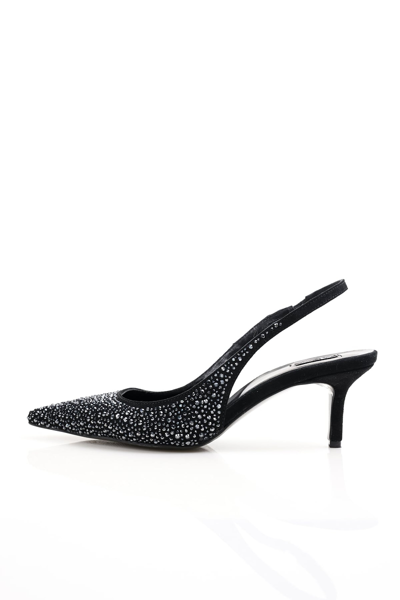 Siyah Taşlı Sivri Burun Slingback 26014