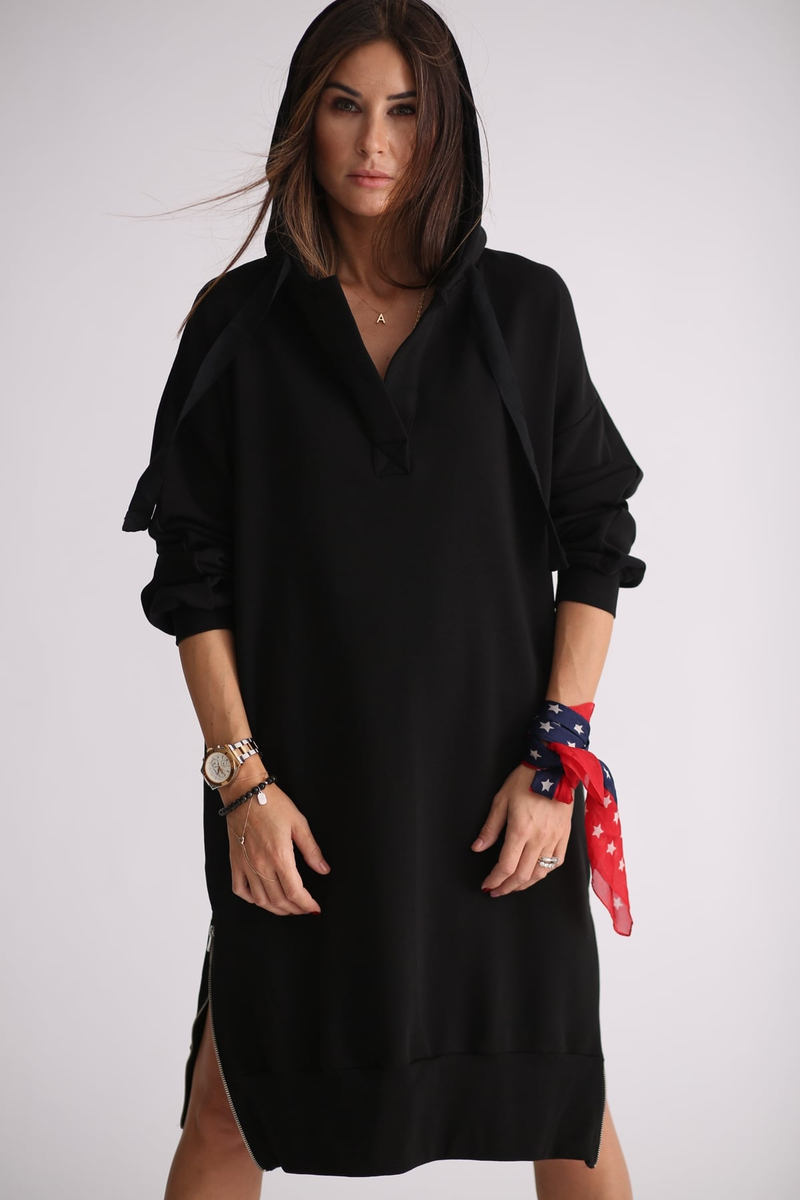 Siyah Yandan Fermuarlı Sweat Elbise 4939