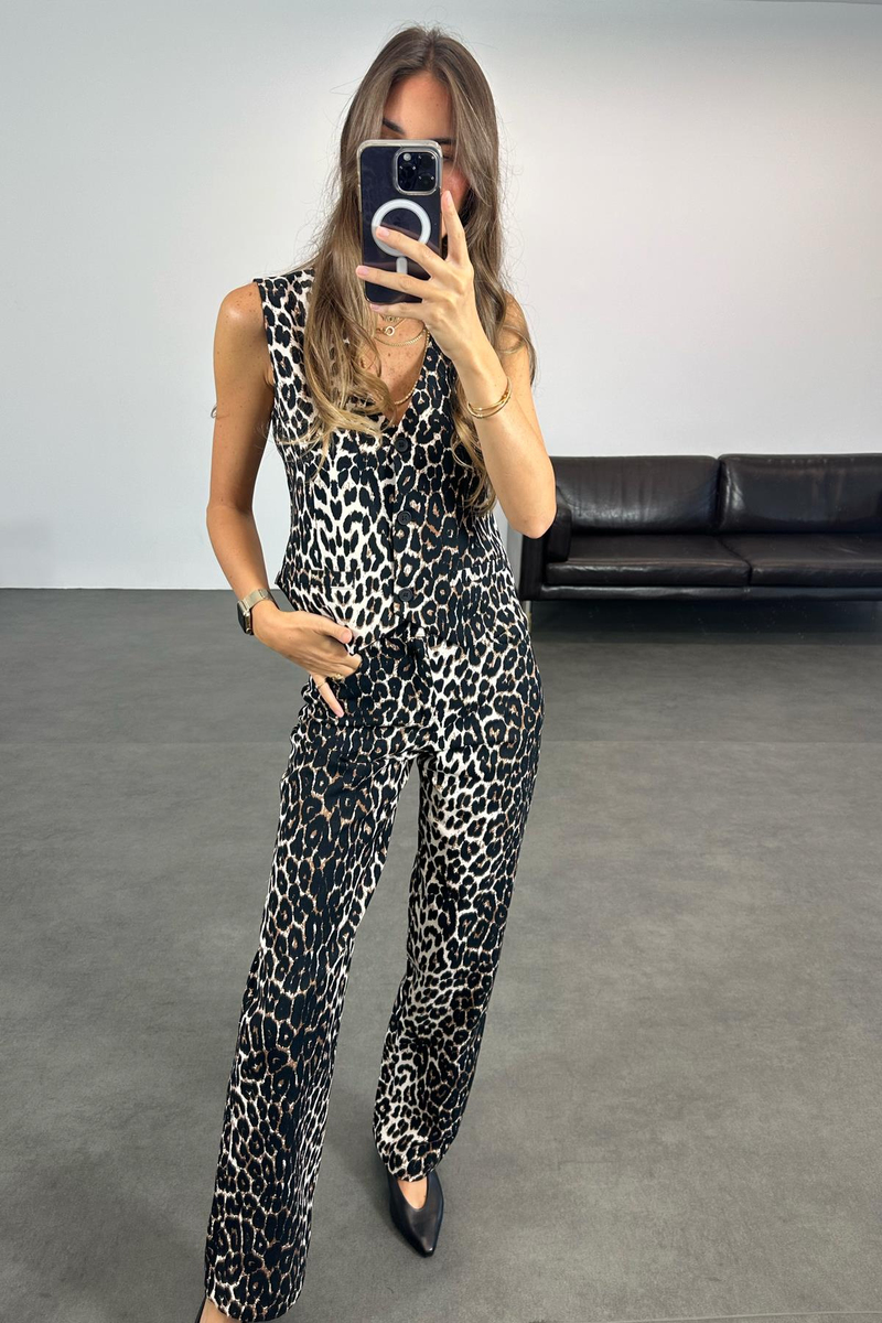 Siyah Yüksek Bel Leopar Desen Jean 0003