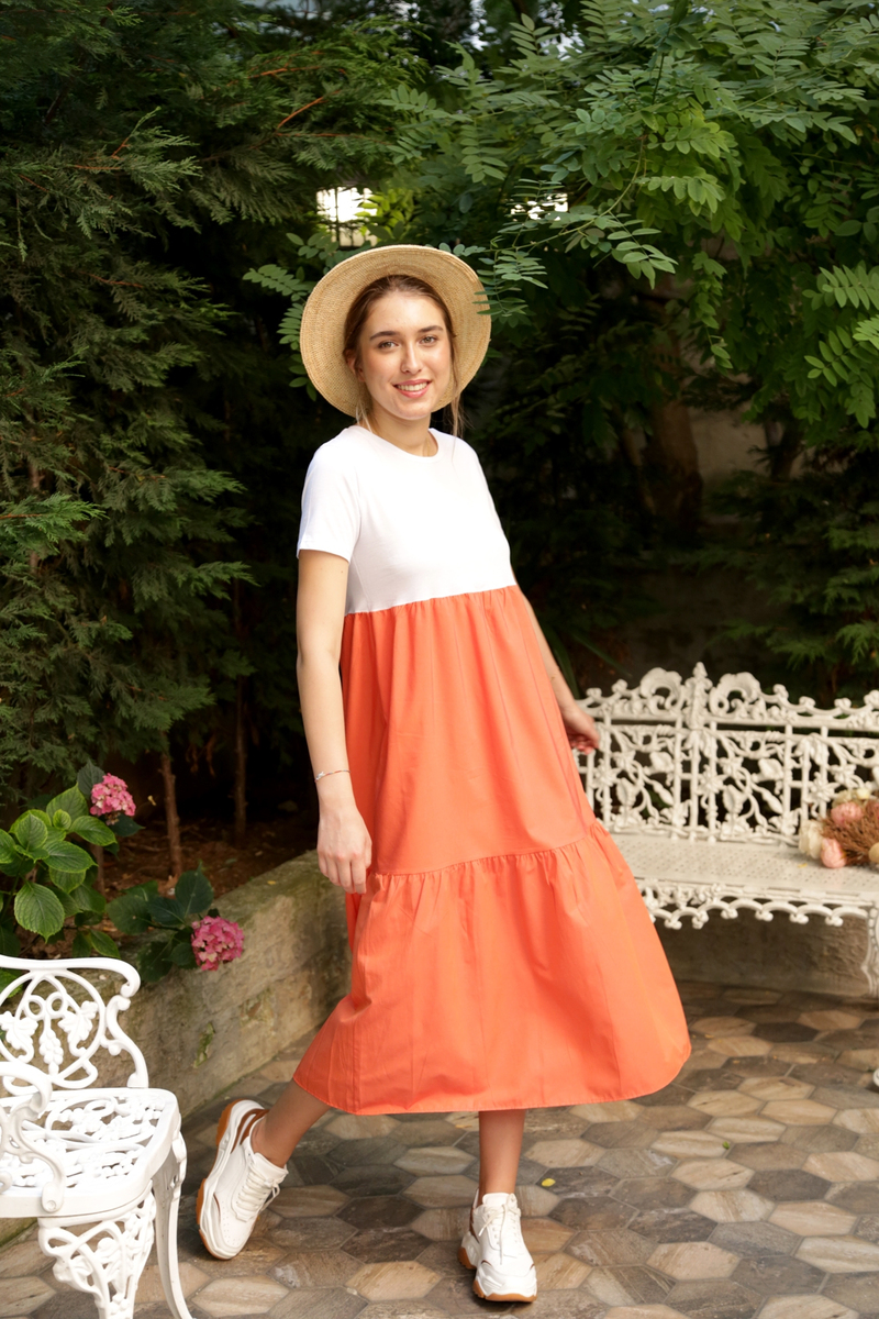Somon Geniş Yaka Penye Poplin Elbise 3177