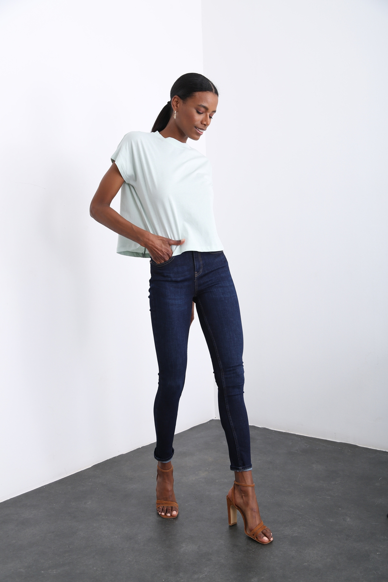 Su Yeşili Bisiklet Yaka Basic Tshirt 1308