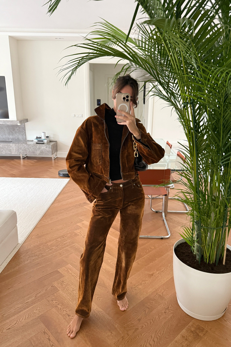 Taba Kadife Kaplamalı Düz Kesim Jean 