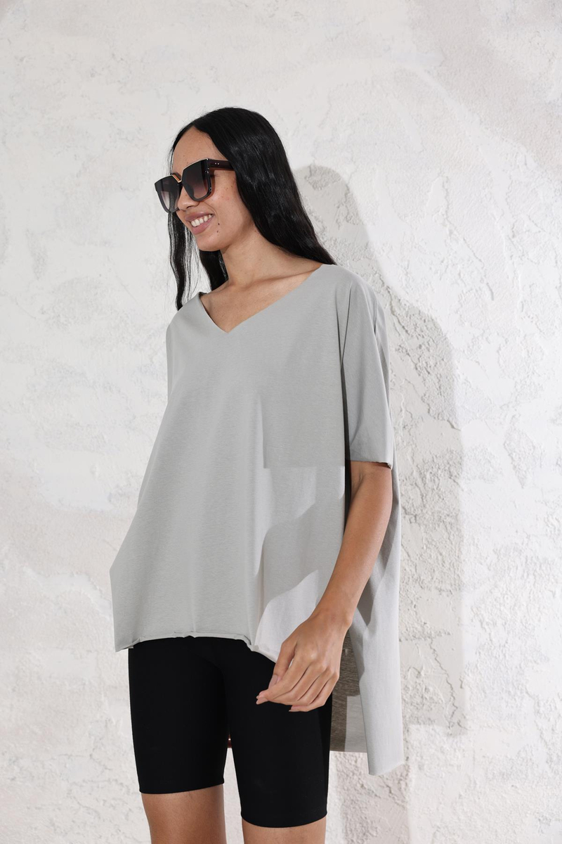 Taş V Yaka Oversize Tişört 0294