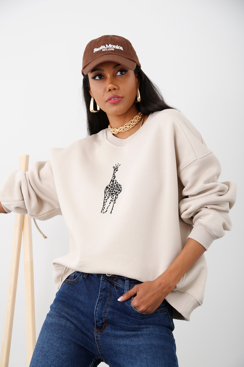 Taş Zürafa Baskılı Şardonlu Sweatshirt 225
