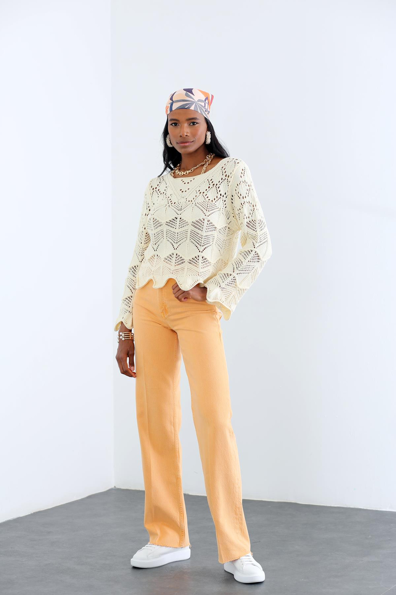Turuncu Yüksek Bel Wide Leg Jean 