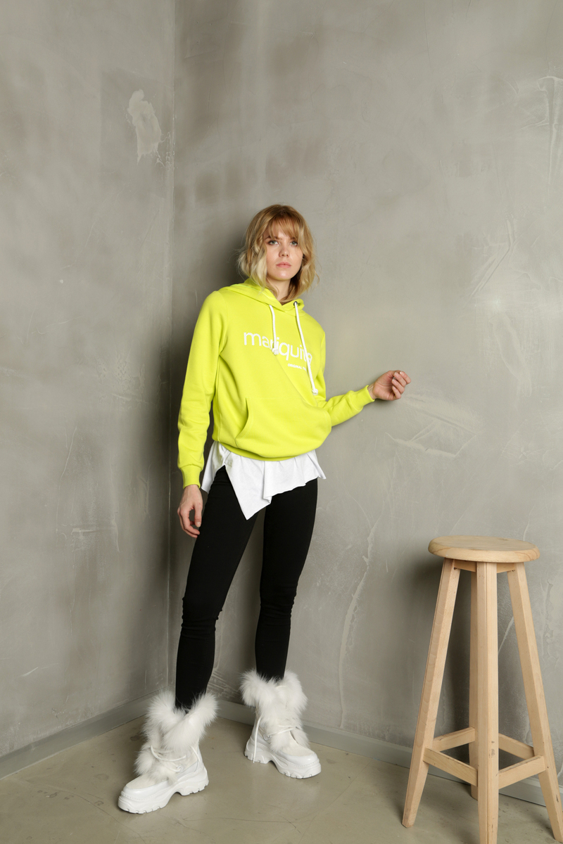Yeşil Neon Mariquita Baskılı Kapşonlu Sweatshirt