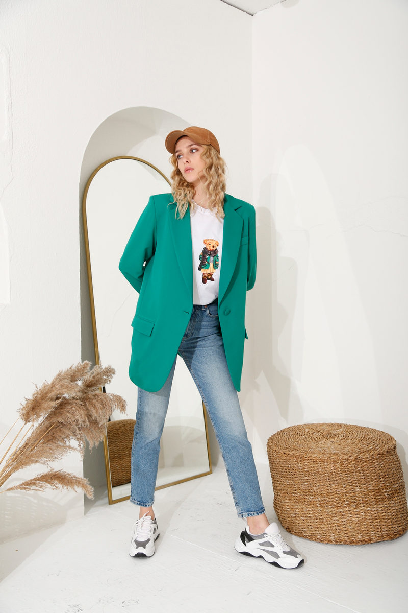 Yeşil Tek Düğme Oversize Ceket 3191