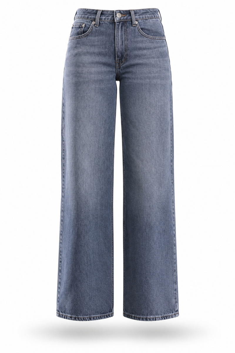 Yıkamalı Gri Wide Leg Jean 