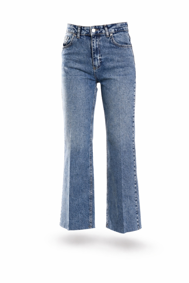 Yıkamalı Mavi Yüksek Bel Mini Flare Jean 2005
