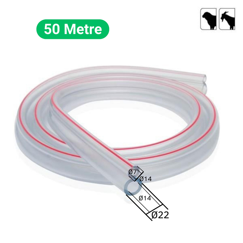 Melasty Küçükbaş Süt Sağma Makinesi Süt ve Nabız Hortumu Şeffaf - Kırmızı Çizgili (Ø14xØ22/Ø7xØ14 mm 50 Metre - Top) | Cimritilki.com