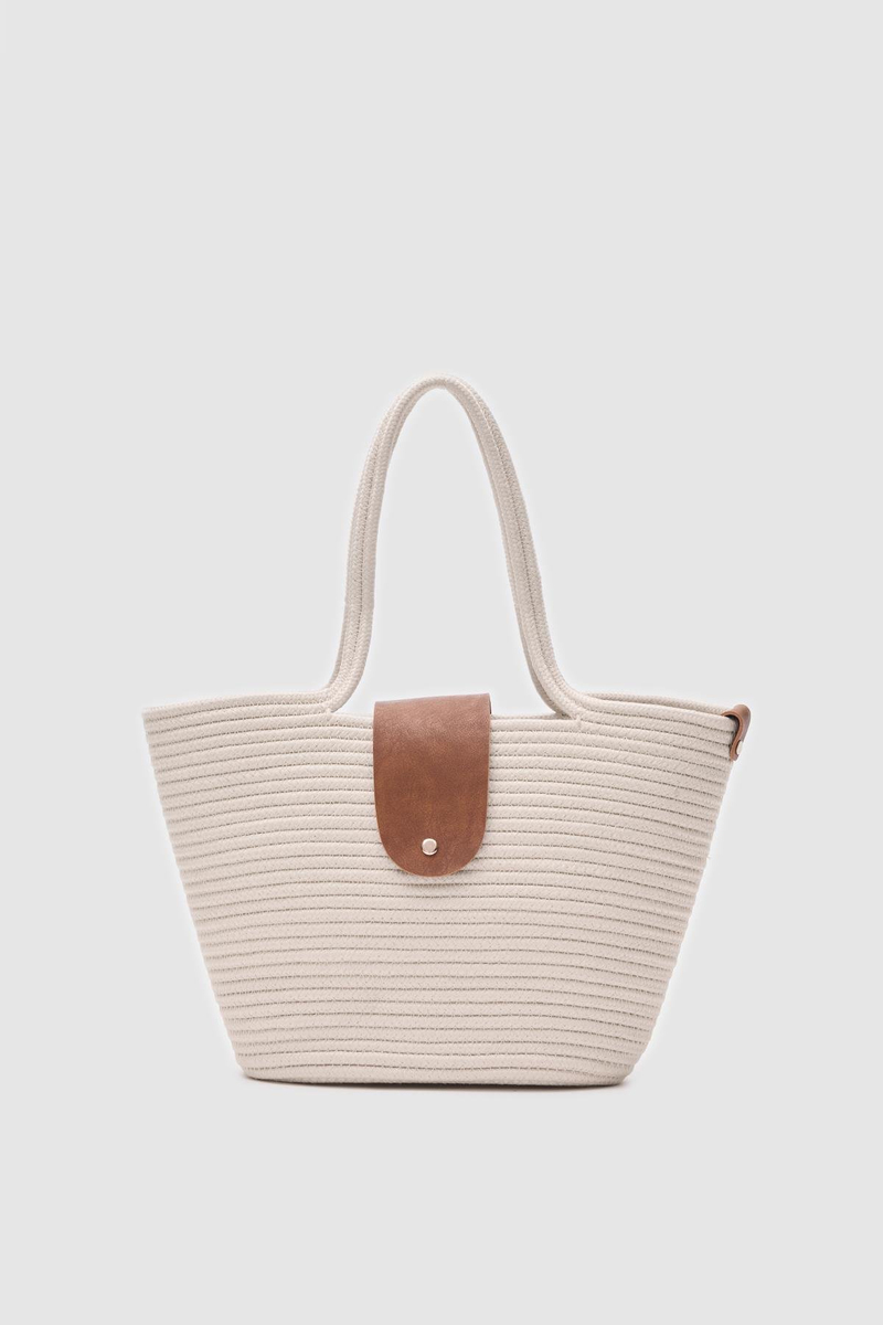 Duffy Krem Kapaklı Handmade Hasır Tote Çanta