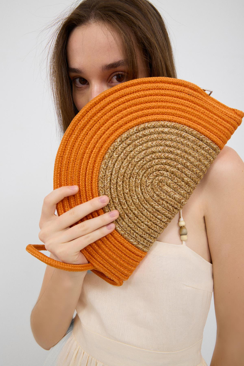Most Turuncu Handmade Hasır Clutch Çanta