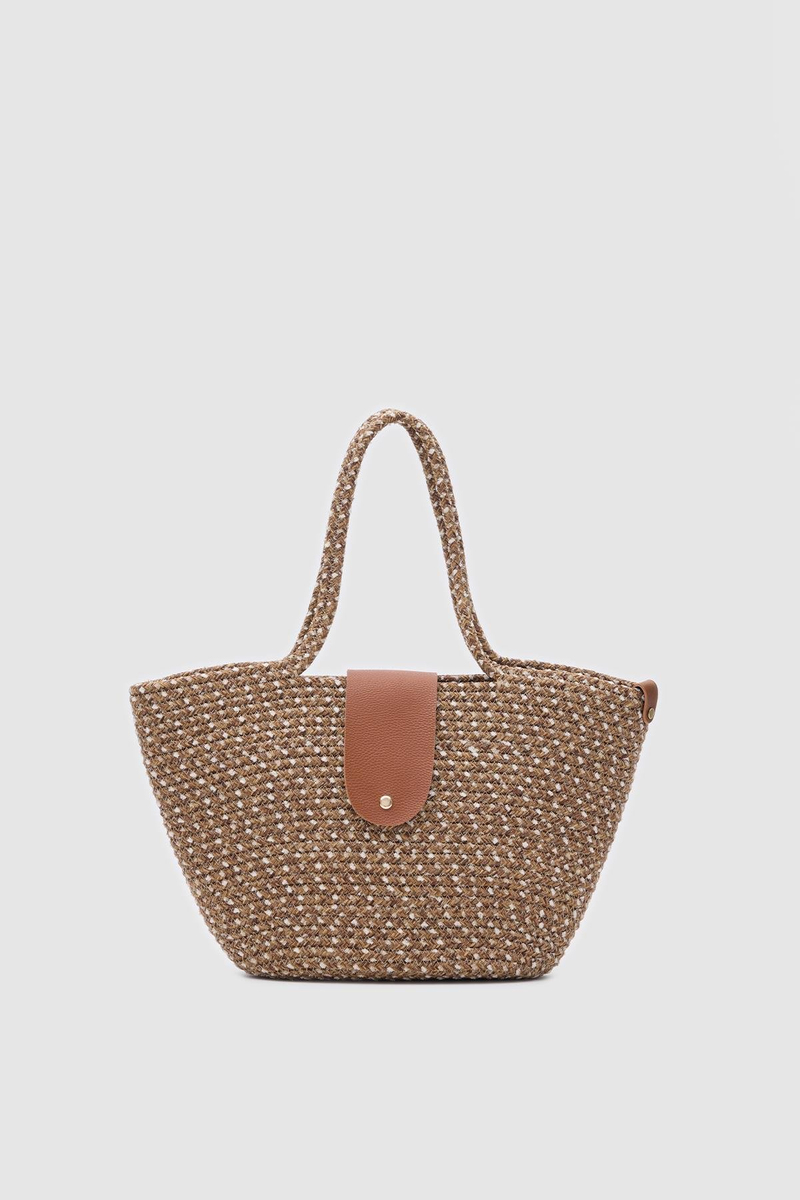 Duffy Kahve Kapaklı Handmade Hasır Tote Çanta