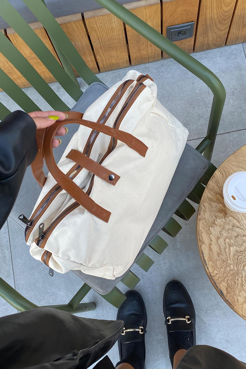 Organik Keten Kumaş Shopper Çanta Leon Taba