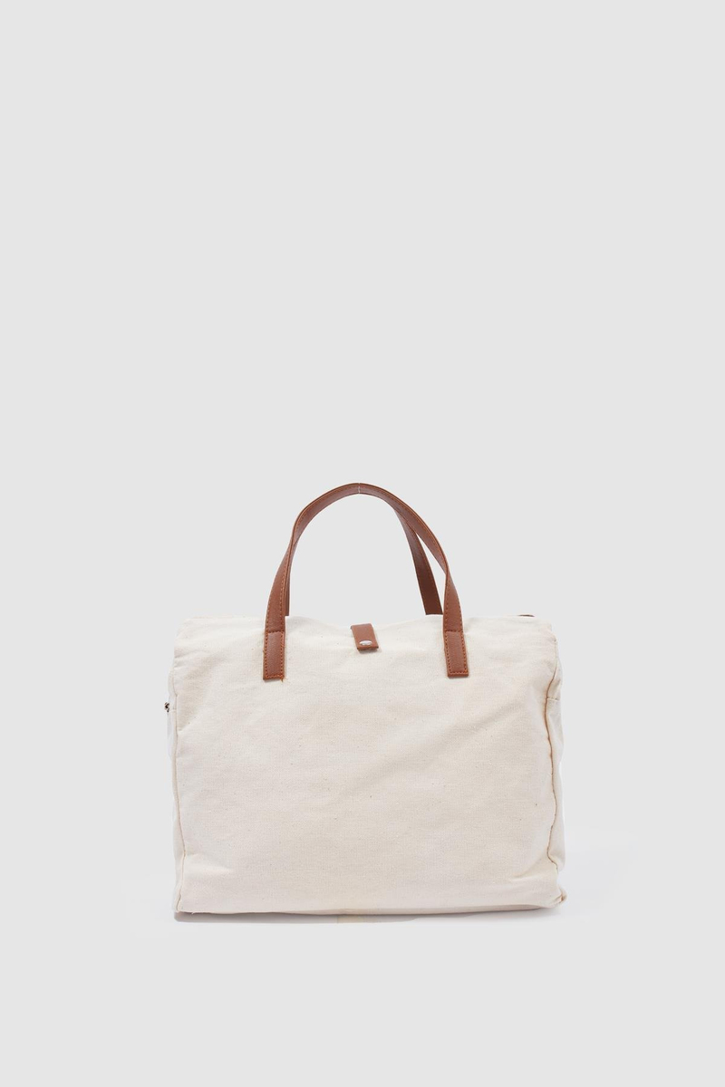 Organik Keten Kumaş Shopper Çanta Leon Taba