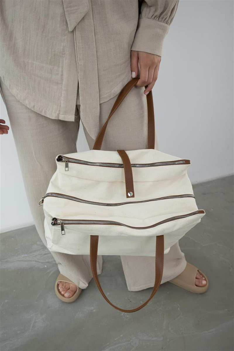Organik Keten Kumaş Shopper Çanta Leon Taba