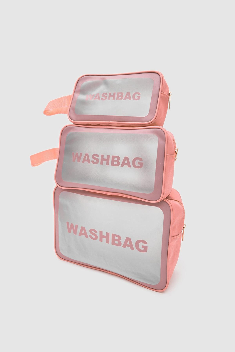 Wash Bag Su Geçirmez 3'lü Kozmetik Çantası Somon