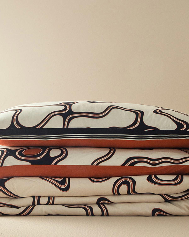 Abstract Art Dijital Baskılı Soft Cotton Tek Kişilik Nevresim Seti Bej