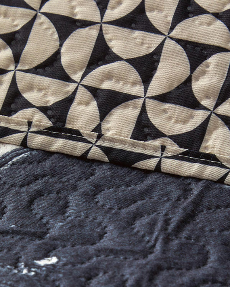 Abstract Geo Çok Amaçlı Tek Kişilik Yatak Örtüsü Takımı Siyah