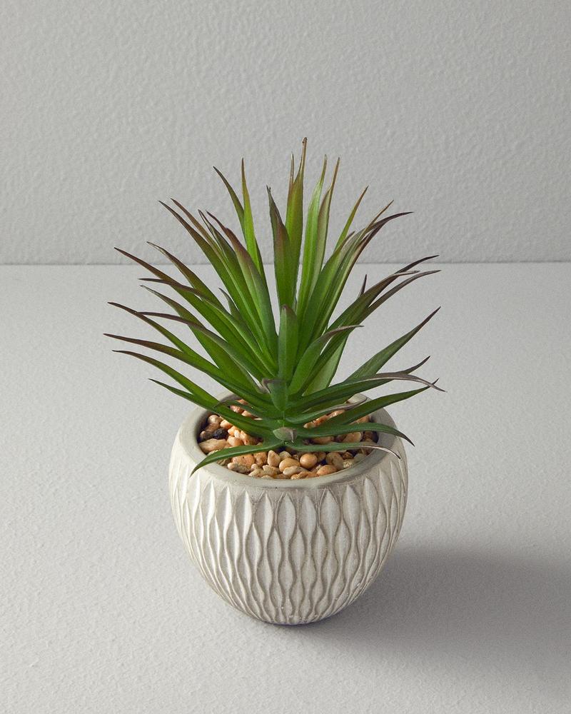 Agave Vazolu Yapay Çiçek Gri