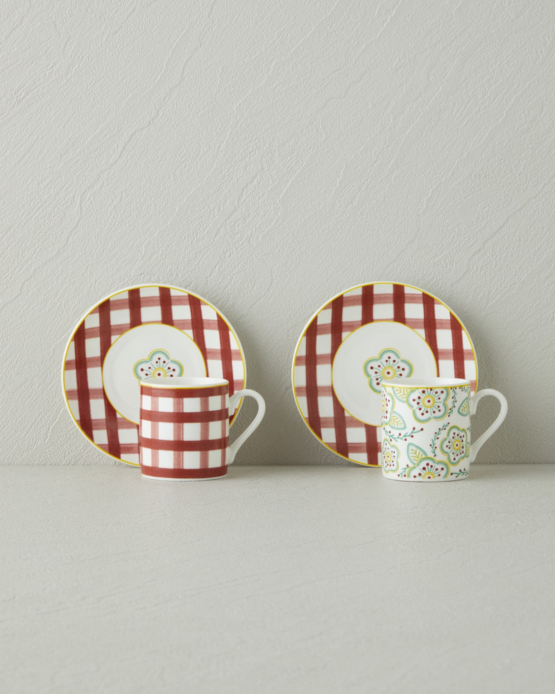 Almeda New Bone China 4 Parça 2 Kişilik Kahve Fincan Takımı 80 ml Bordo