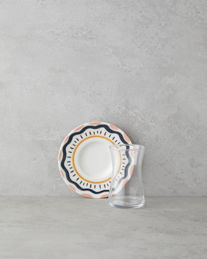 Alvina Porselen 12 Parça 6 Kişilik Çay Seti 165 ml Mavi - Pembe