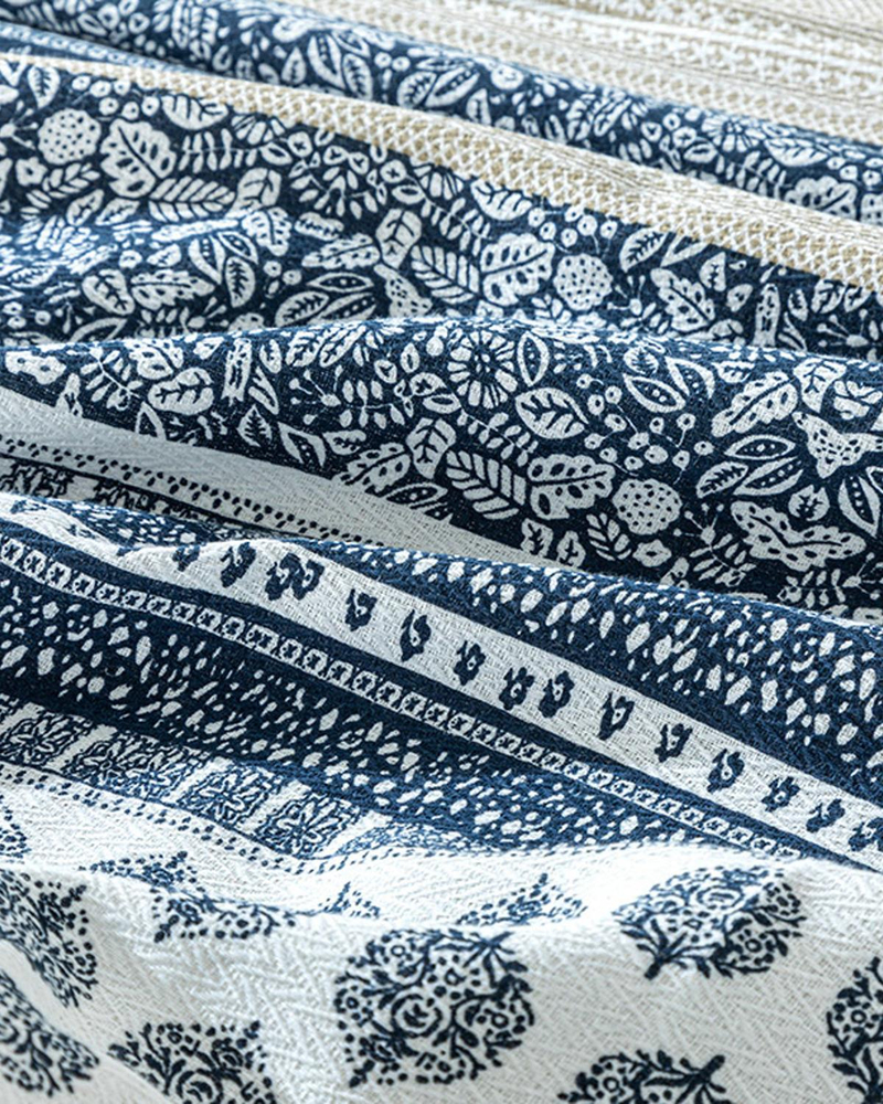 Ancient Lines Baskılı King Size Pike Takımı 240x220 cm İndigo-Antik Bej
