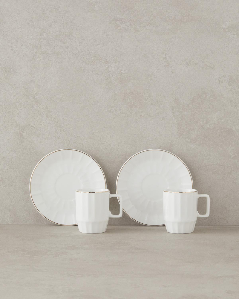 Angely New Bone China 4 Parça 2 Kişilik Kahve Fincan Takımı Beyaz