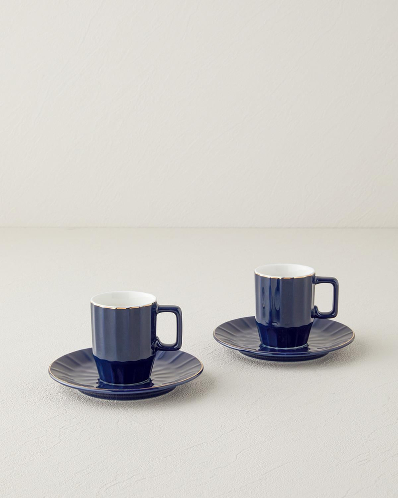 Angely New Bone China 4 Parça 2 Kişilik Kahve Fincan Takımı 80 ml Lacivert