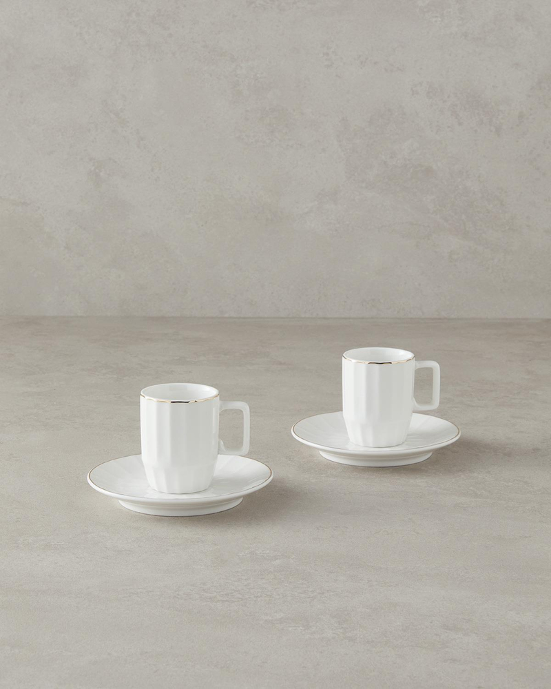 Angely New Bone China 4 Parça 2 Kişilik Kahve Fincan Takımı Beyaz