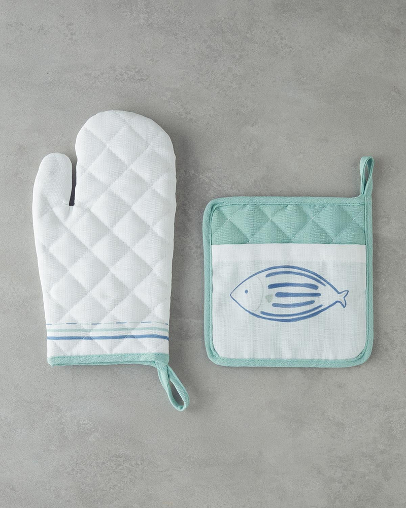 Aqualuna Polyester 2'li Mutfak Seti 17x30 Cm + 20x20 Cm Mavi - Yeşil