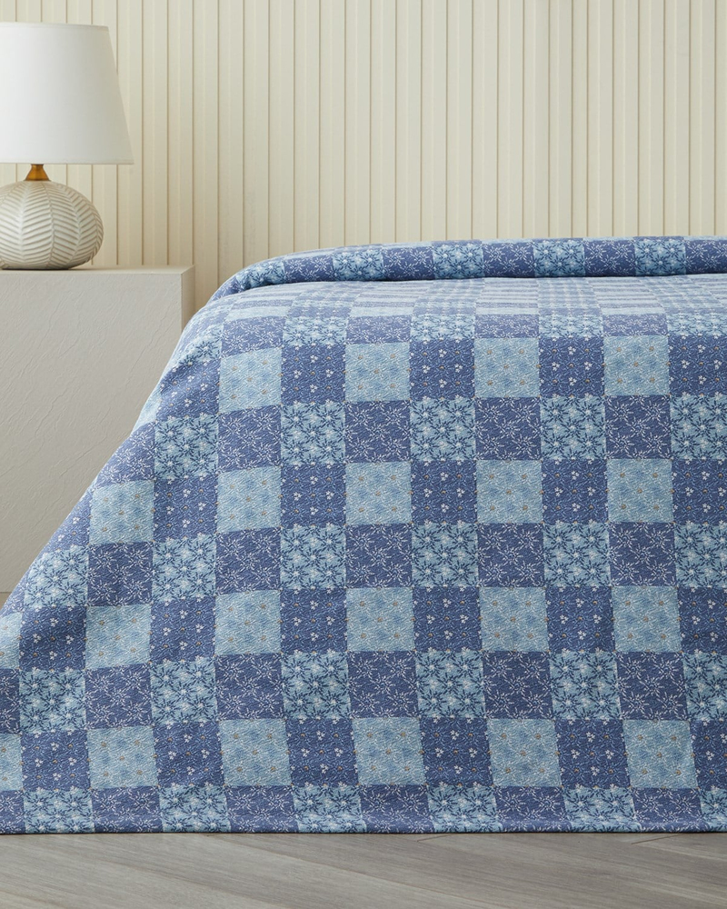 Azule Baskılı Pamuklu Tek Kişilik Pike 150x220 cm Mavi