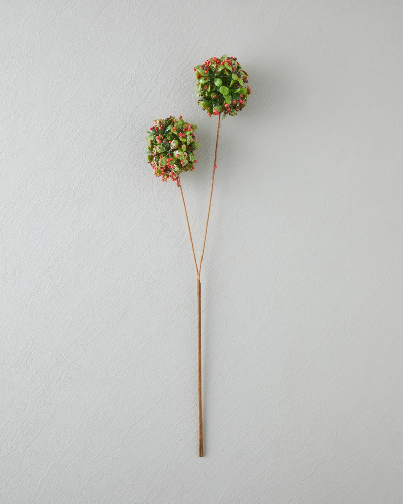Ball Flower Tek Dal Yapay Çiçek 61 cm Kırmızı - Yeşil