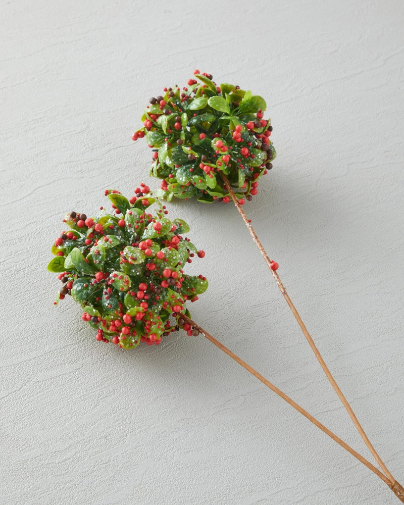 Ball Flower Tek Dal Yapay Çiçek 61 cm Kırmızı - Yeşil