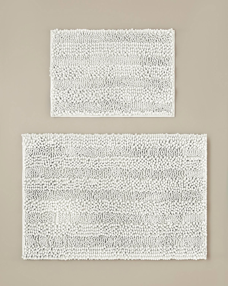 Big and Tiny Kaydırmaz Taban Banyo Paspası Seti 60x90 + 40x60 cm Beyaz