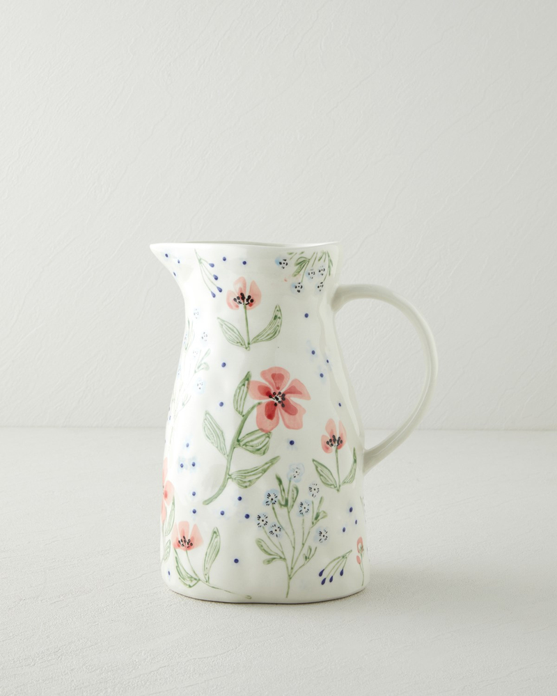 Bloomika Stoneware El Yapımı Sürahi 1850 ml Pembe - Yeşil