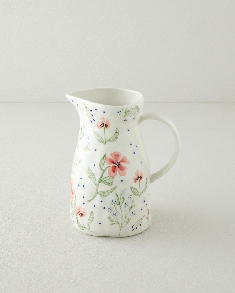 Bloomika Stoneware El Yapımı Sürahi 1850 ml Pembe - Yeşil