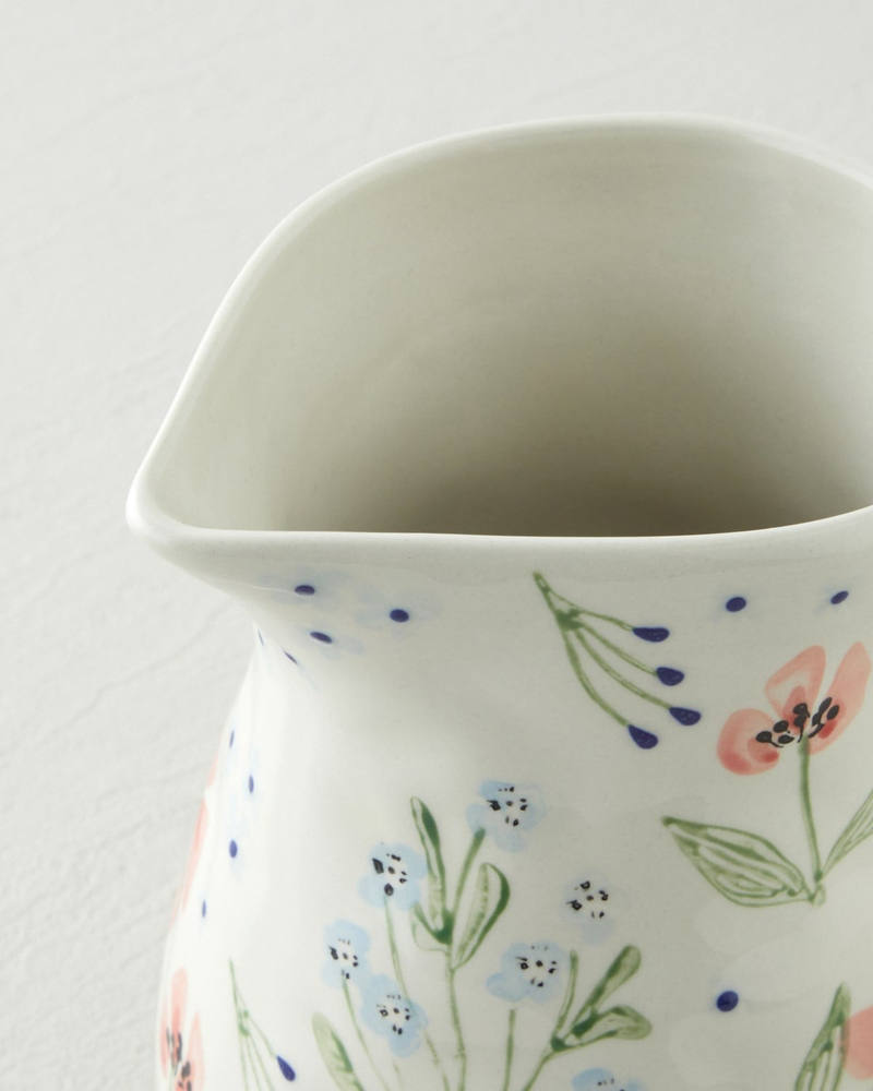 Bloomika Stoneware El Yapımı Sürahi 1850 ml Pembe - Yeşil